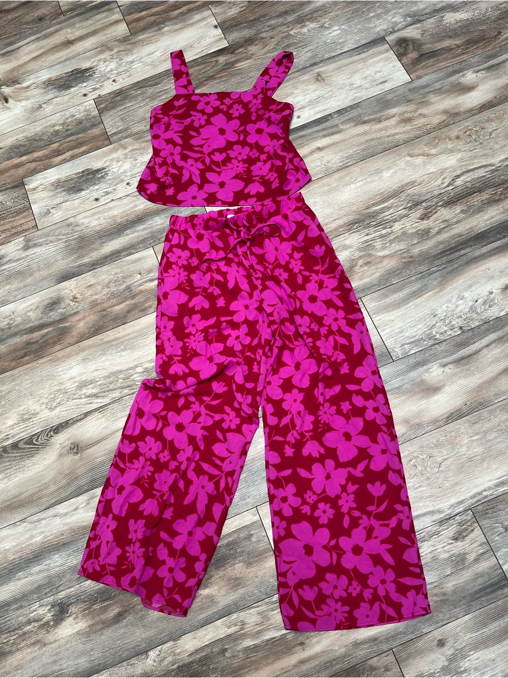 Gilli Fuchsia Pink Floral Wide-Leg Tank Set